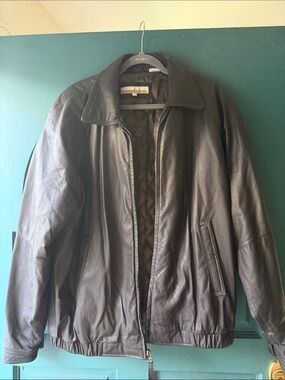 Vintage Perry Ellis Dark Brown Leather Bomber Jacket
